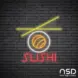 Sushi V3 Neon Sign_Black Brick_Mockup_Transparent