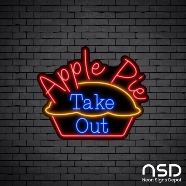 Apple Pie Take Out Neon Sign_Black Brick_Mockup_Black Apple Pie Take Out Neon Sign_Black Brick_Mockup_Black
