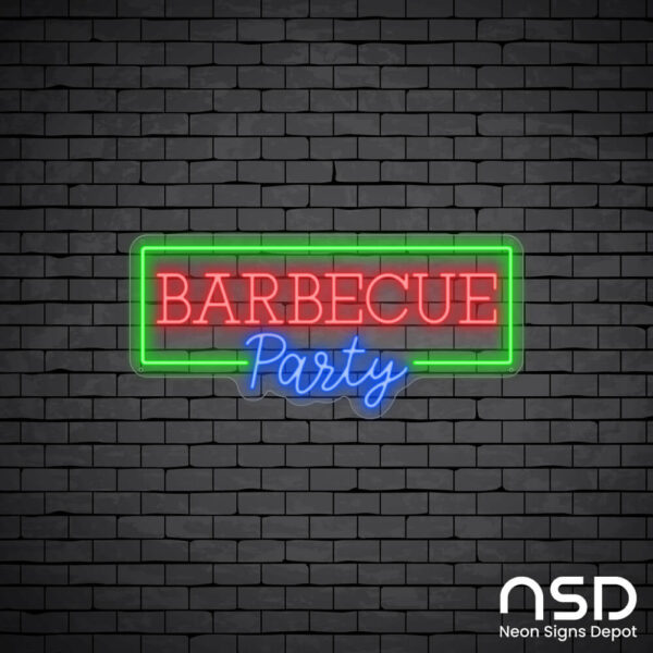 Barbecue Party Neon Sign_Black Brick_Mockup_Transparent Barbecue Party Neon Sign_Black Brick_Mockup_Transparent