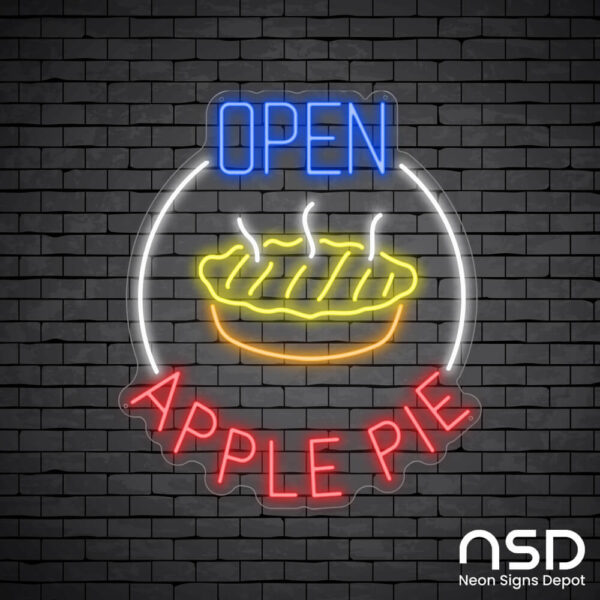 Open Apple Pie Neon Sign_Black Brick_Mockup_Transparent Open Apple Pie Neon Sign_Black Brick_Mockup_Transparent