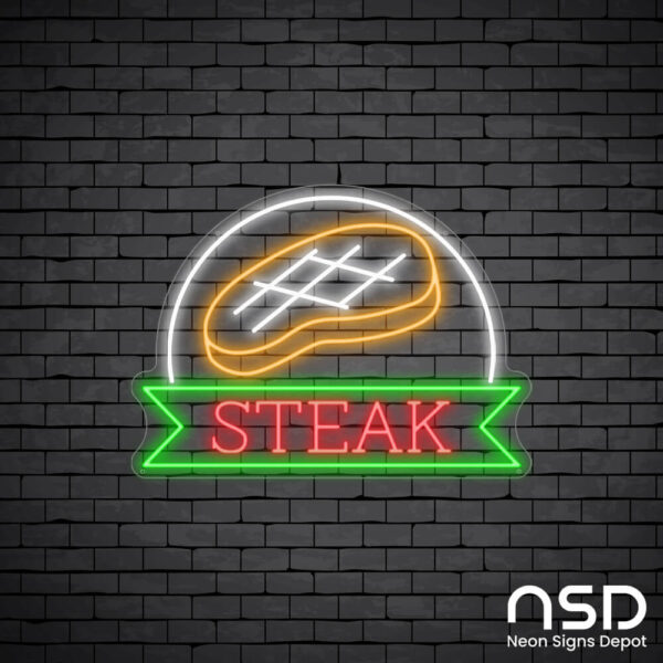 Steak Neon Sign_Black Brick_Mockup_Transparent Steak Neon Sign_Black Brick_Mockup_Transparent