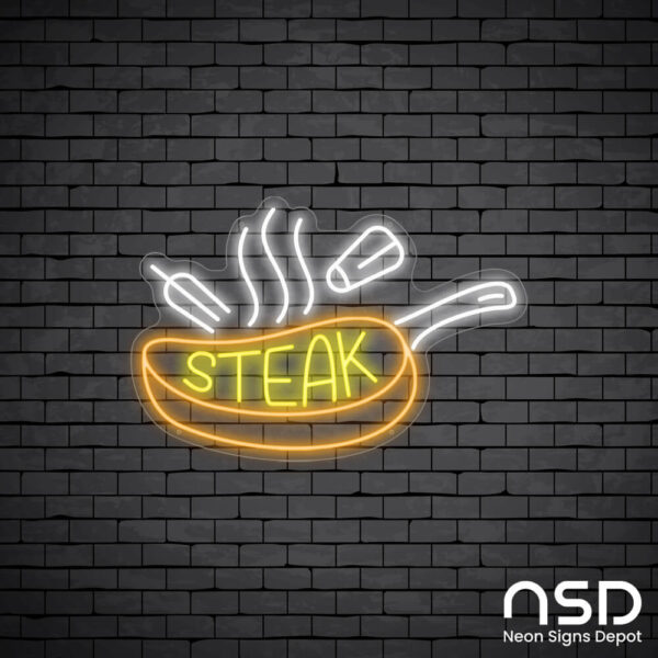 Steak V2 Neon Sign_Black Brick_Mockup_Transparent Steak V2 Neon Sign_Black Brick_Mockup_Transparent