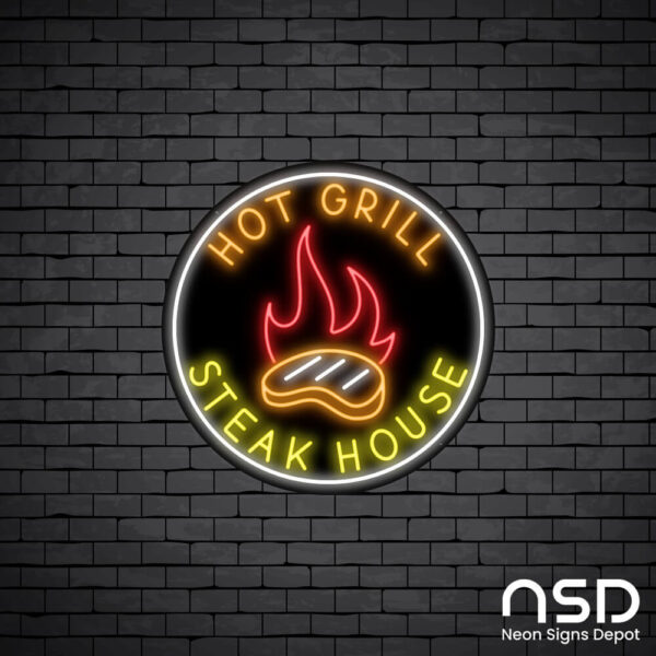 Hot Grill Steak House Neon Sign_Black Brick_Mockup_Black Hot Grill Steak House Neon Sign_Black Brick_Mockup_Black