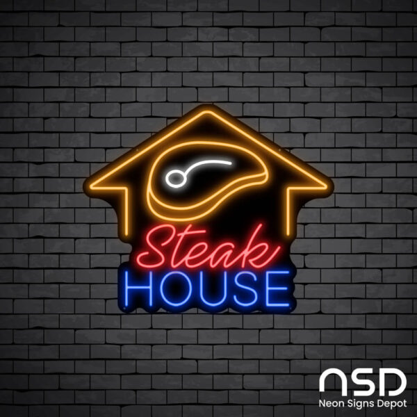 Steak House Neon Sign_Black Brick_Mockup_Black Steak House Neon Sign_Black Brick_Mockup_Black