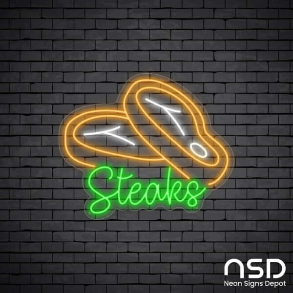 Steak V11 Neon Sign_Black Brick_Mockup_Transparent Steak V11 Neon Sign_Black Brick_Mockup_Transparent
