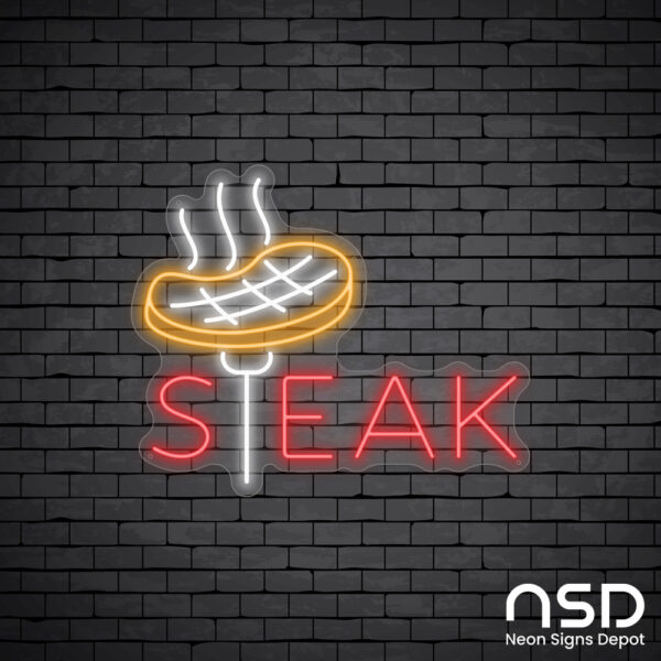Steak V18 Neon Sign_Black Brick_Mockup_Transparent Steak V18 Neon Sign_Black Brick_Mockup_Transparent