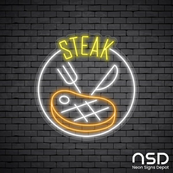 Steak V15 Neon Sign_Black Brick_Mockup_Transparent Steak V15 Neon Sign_Black Brick_Mockup_Transparent