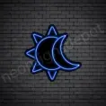 Dark Blue Sun Moon Neon Sign