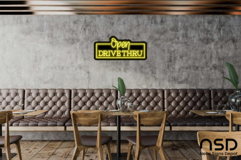 Open Drive-Thru LED neon sign in yellow