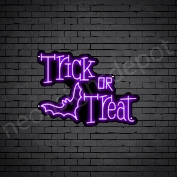 Trick-Or-Treat-Bat-Neon-Sign-24x18-WS-B-PURPLE Purple Trick Or Treat Bat Neon Sign