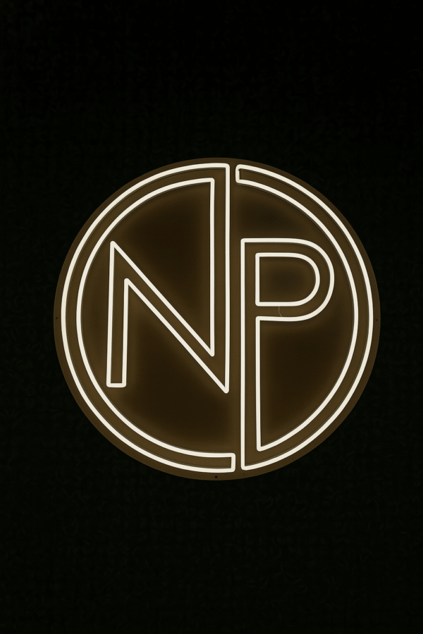Warm white circular NP monogram custom LED neon sign