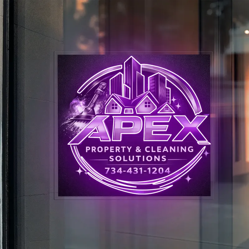 Apex Property & Cleaning Solutions custom neon sign in purple